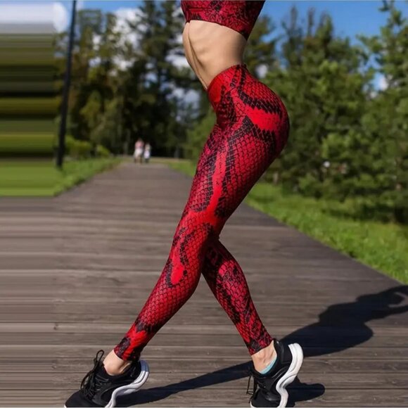 Red Snake Print Legging Pants (Color: Brick Red) - Picture 2 of 4